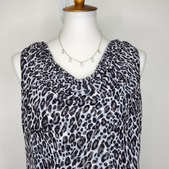 212 Collection Black White Animal Leopard Print Drape Neck Top Size S - Picture 2 of 14